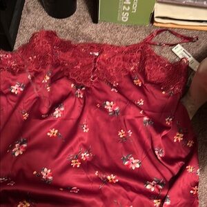 Red Floral Lace Trim Camisole